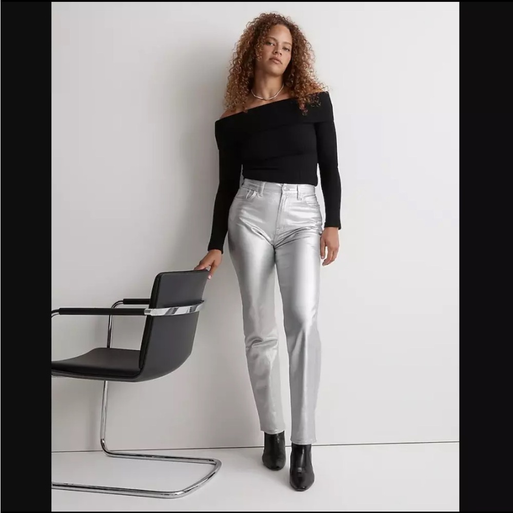 Madewell 90s Straight jeans metallic silver NEW NWT 26 on trend high rise